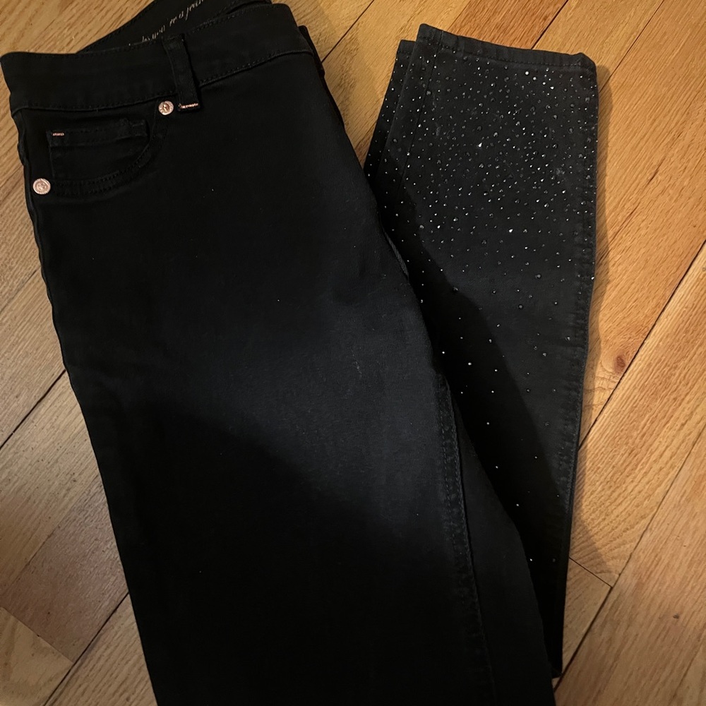 New Ted Baker Lamira 5 Pocket Jean Pants Black Embellished Pants 30